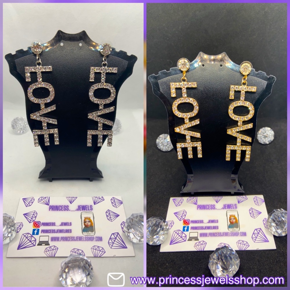 Bling Love word statement earrings